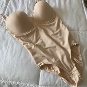 FLEXEES Nude One Piece Underwire Dress Shapewear Bodysuit, 38D, Removable Straps
